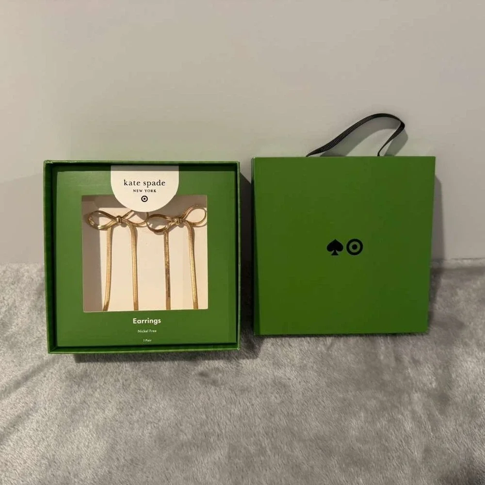 Kate‎ Spade New York Gold Bow Snake Chain Tassel Drop Dangle Earrings Brand New